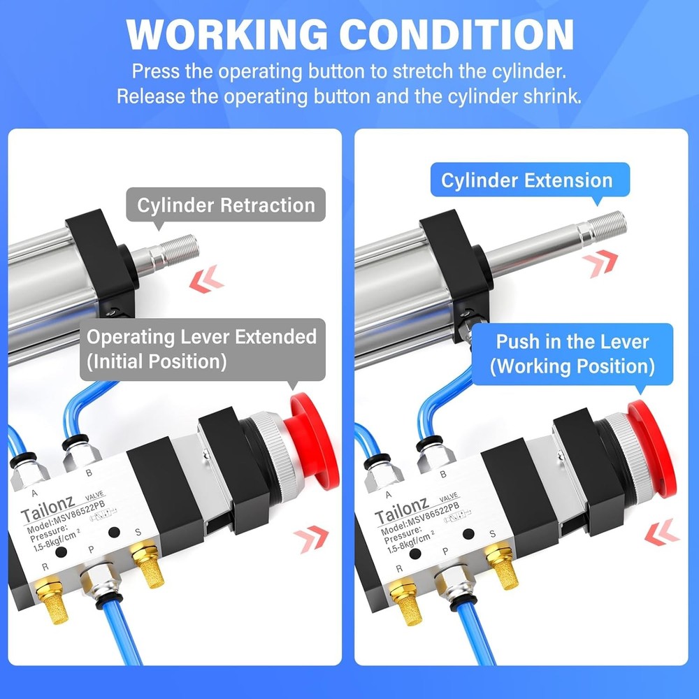 TAILONZ PNEUMATIC 1/4”NPT Automatic reset type Push 5 Way 2 Position, Red