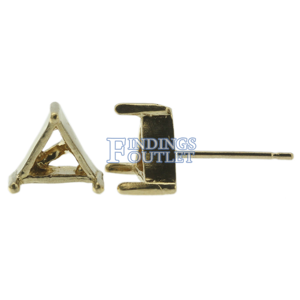 14k Yellow Gold Triangle Stud Earring Mounting Setting Push Back Post 3 Prong