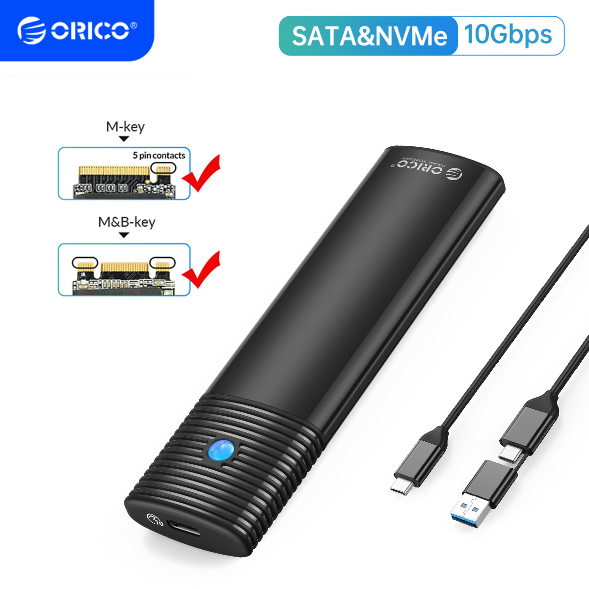 ORICO M.2 NVMe/SATA SSD Enclosure USB 3.2 Gen 2 10Gbps Adapter NVMe 2 in 1 Cable