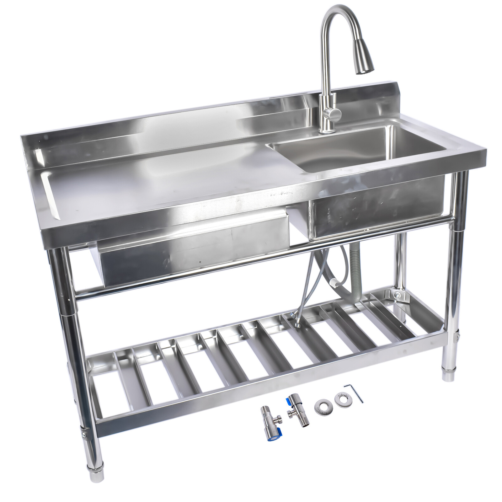 Stainless Steel Commercial Kitchen Prep & Utility Sink with drawer hot cold pipe