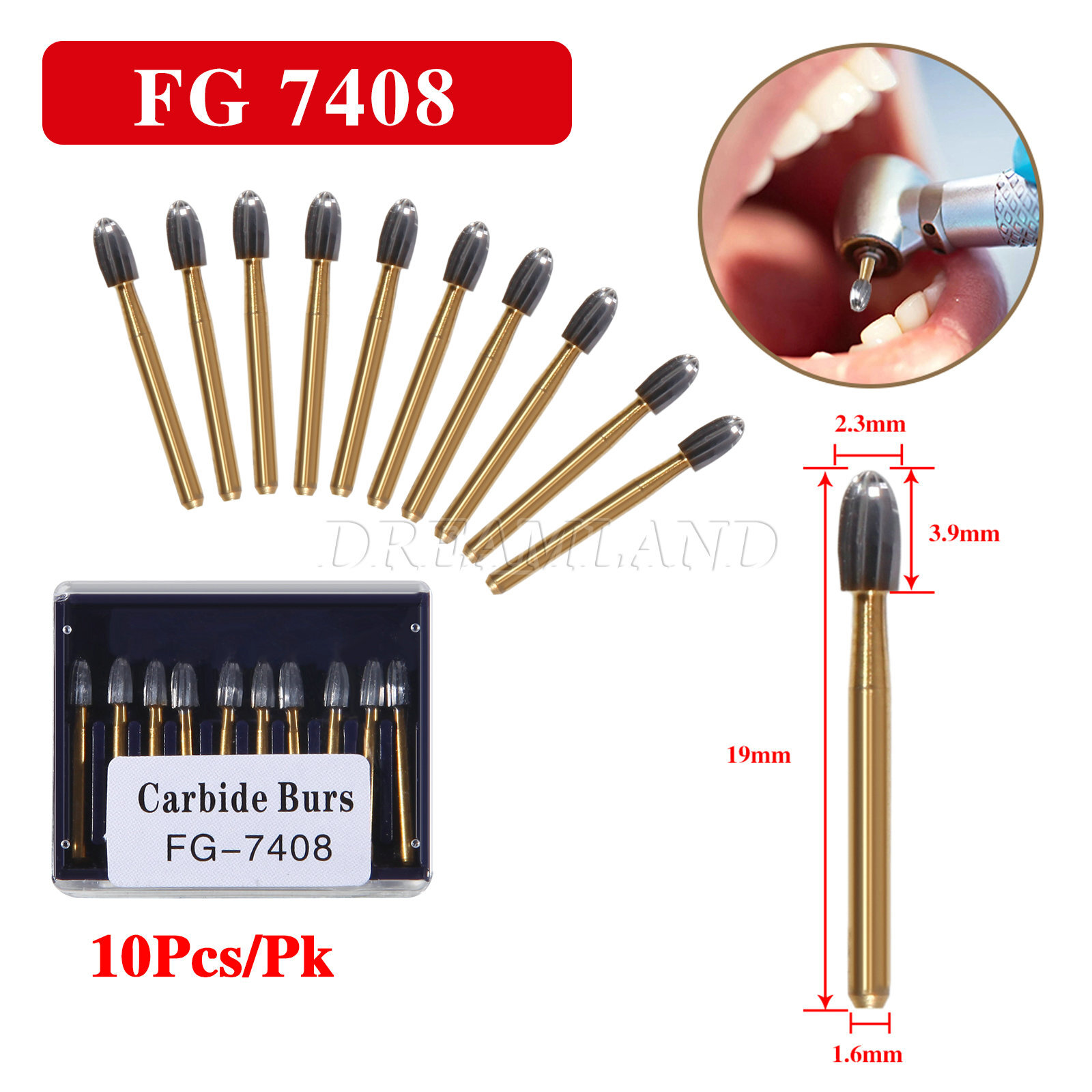 SANDENT Dental Tungsten Carbide Burs Trimming & Finishing Egg Football FG 7408 A