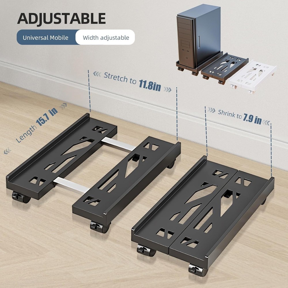 Adjustable Mobile CPU Stand, Ventilated Computer Tower Stand with 4 White