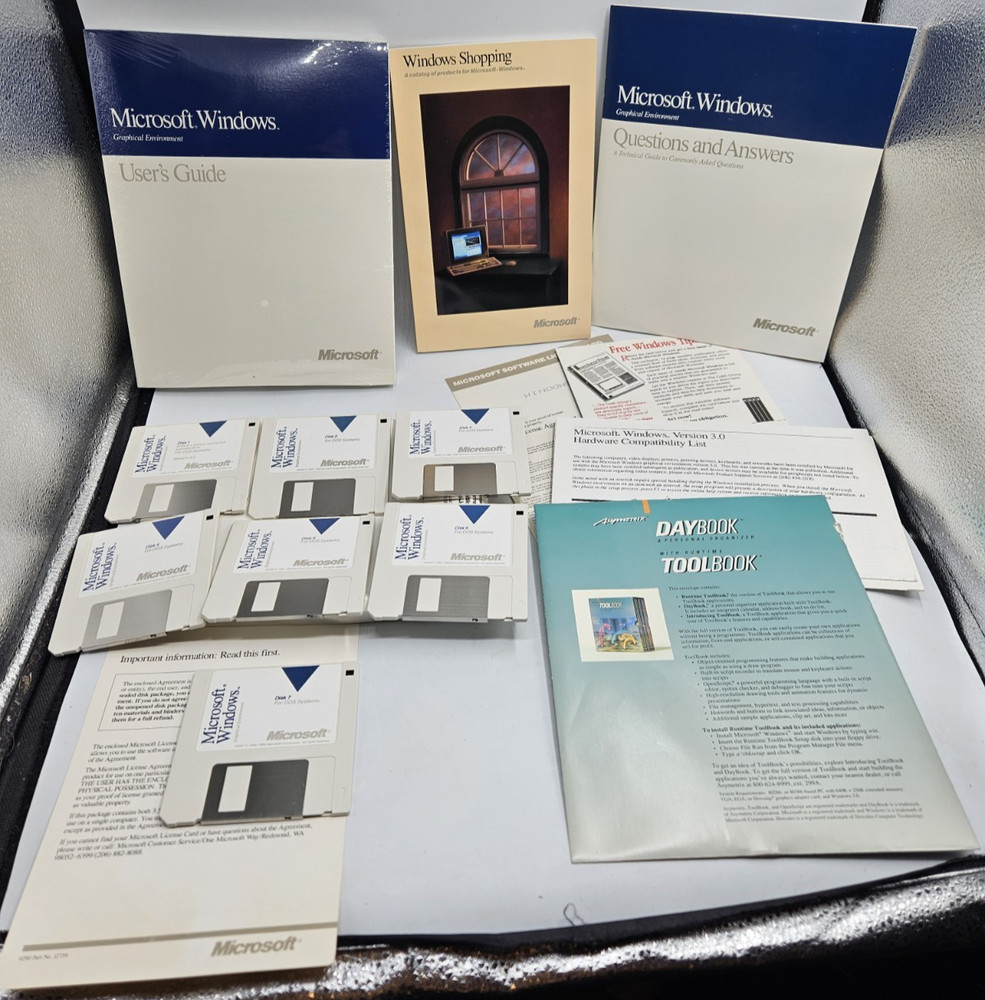 Vintage Microsoft Windows 3.0 Version for DOS Floppy Disk, RARE! Complete
