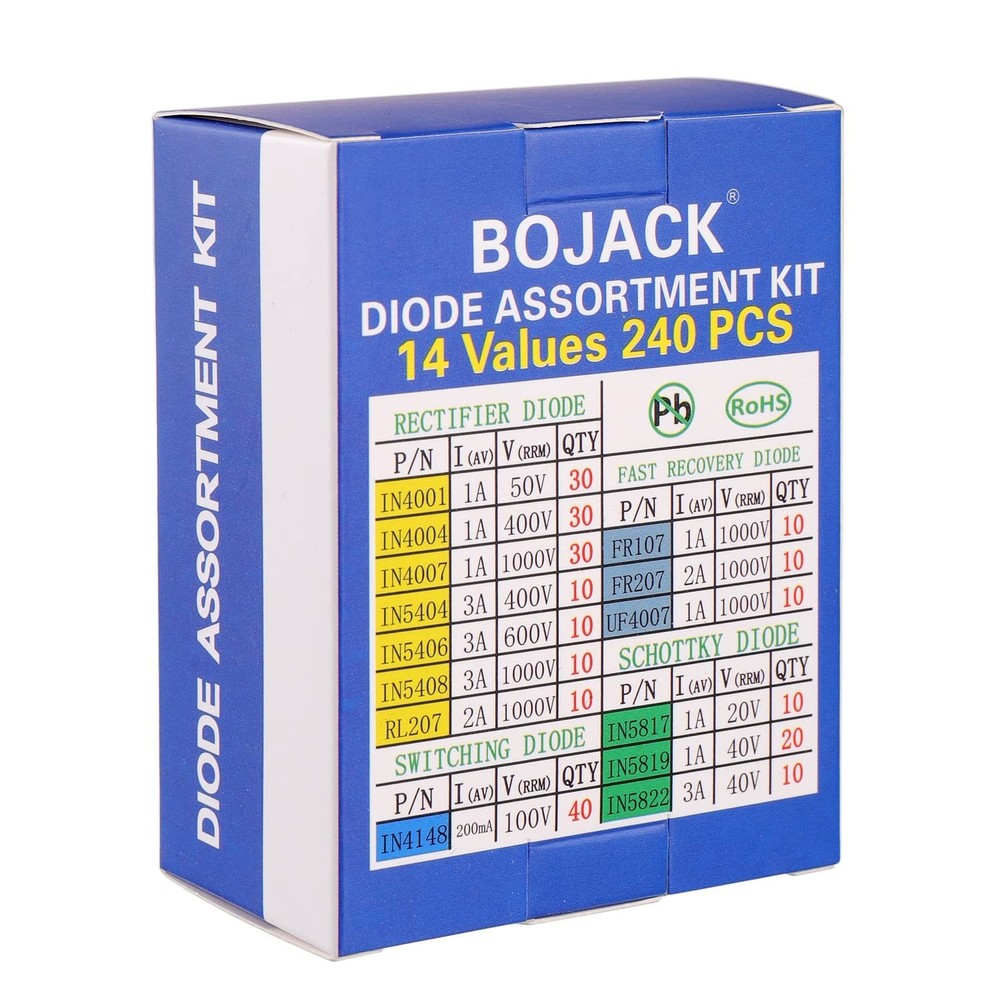 BOJACK 14 Value 240 pcs Diode Assortment Kit Contain Rectifier/Fast...