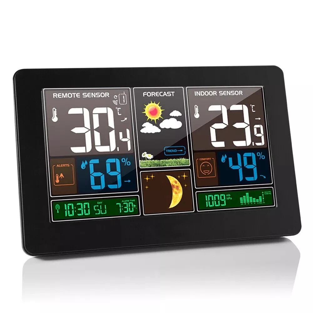 Digital LCD Weather Station Clock Indoor & Outdoor Calendar Thermometer
