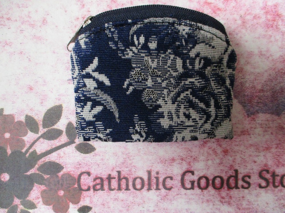 Blue + White Brocade Zippered Rosary or Chaplet Case 1682