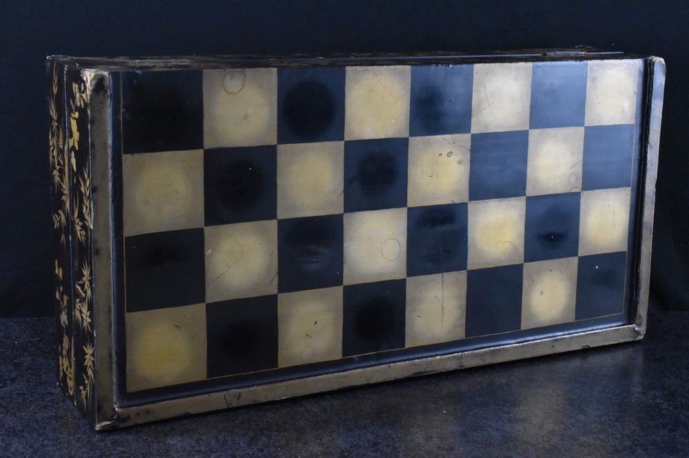 Fancy Antique Lacquer Chess and Checkers Playing Board
