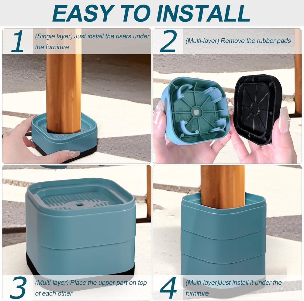 12 Pack Furniture Risers, Adjustable Bed Risers Heavy Duty Stackable Bed Raisers