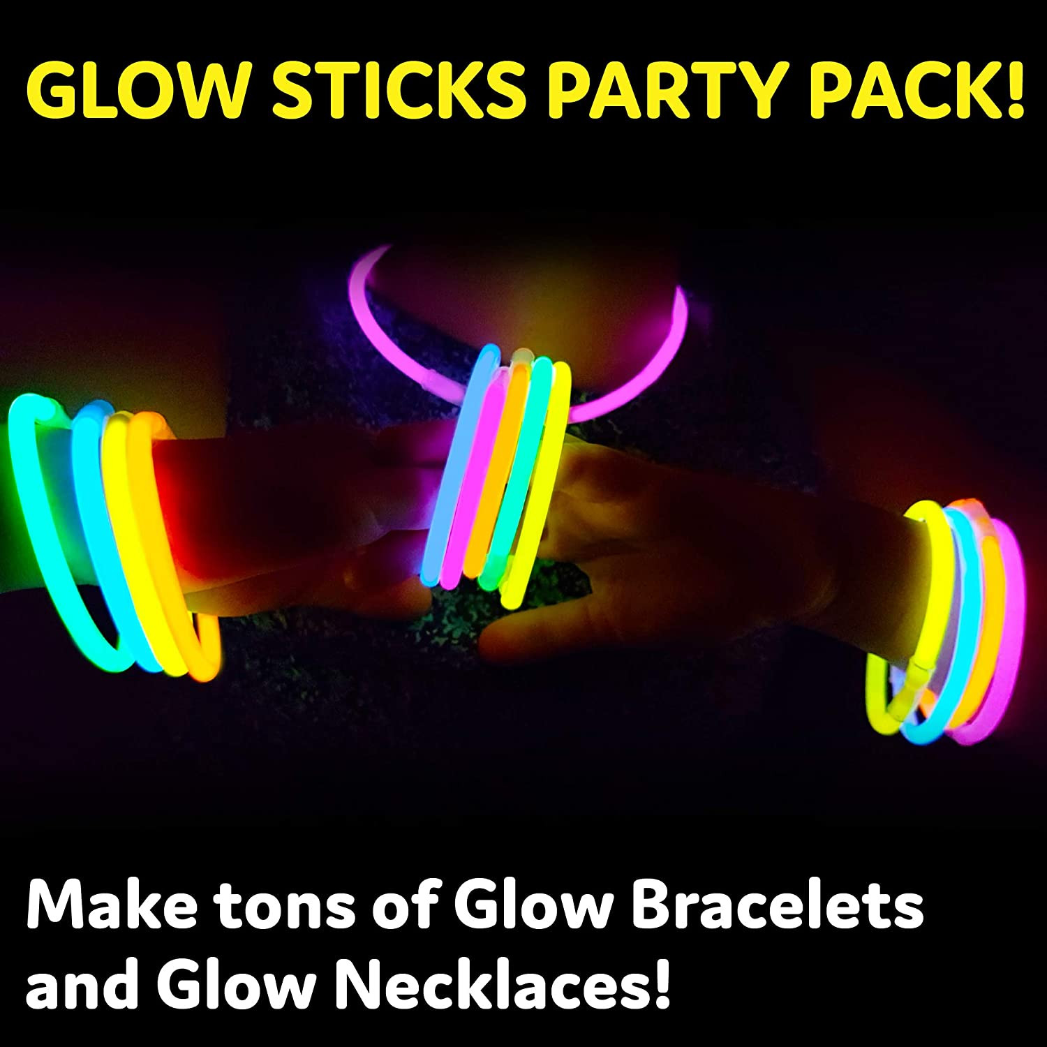 100Pk 8 Inch Glow Sticks with Connectors for Necklaces and Bracelets Set