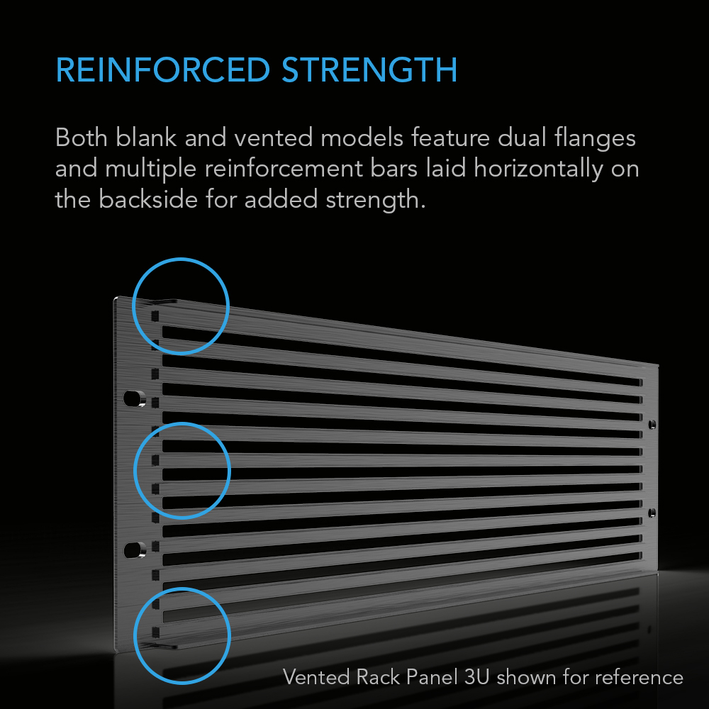 Rack Panel Accessory Vented 2U Space for 19” Rackmount, Premium Black Aluminum