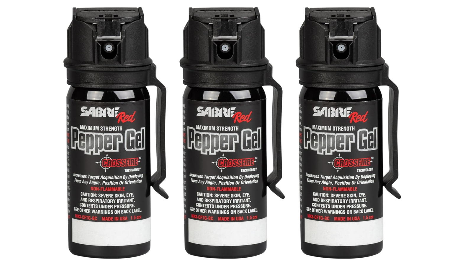 SABRE Crossfire Pepper Gel Fast Flip Top, Max Police Strength 3pack Pepper Spray