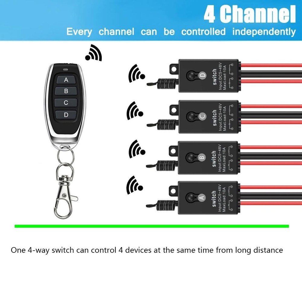 12v Remote Control Switch,4 Way Mini Wireless Switch,DC 12V/24V/48V/10A Relay...