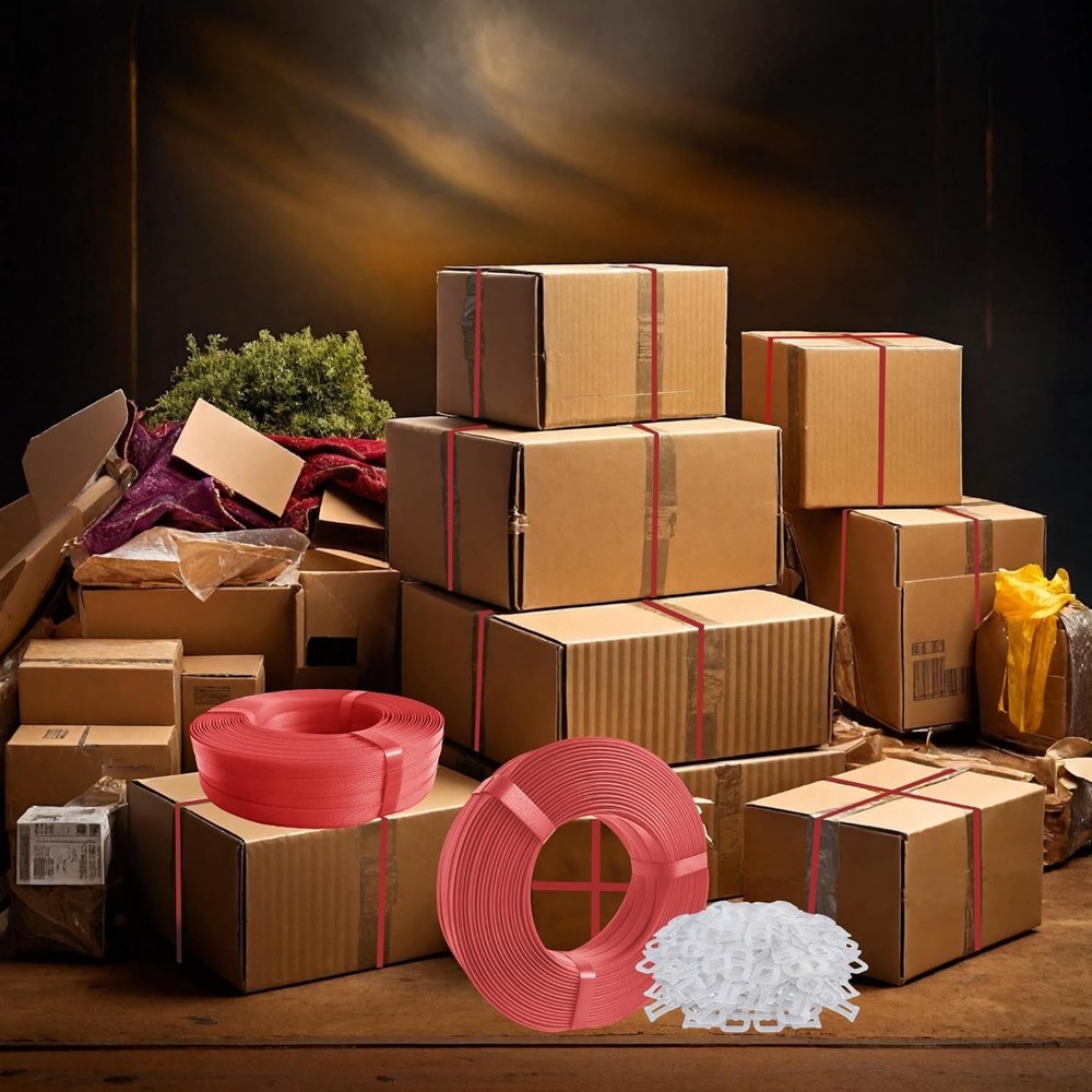 1/2" x 500' Red Polypropylene Strapping Kit with 100 Buckles - Secure Packaging