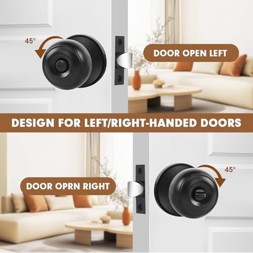 Privacy Door Knobs Matte Black Door Knobs with Lock, Bed and Bath Door 4 Pack