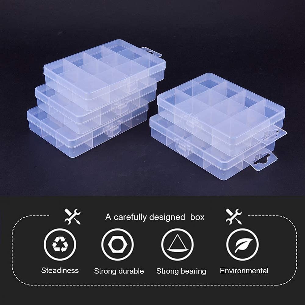 1set Plastic Bead Storage Containers Stationary 12 Compartments Rectangle Clear