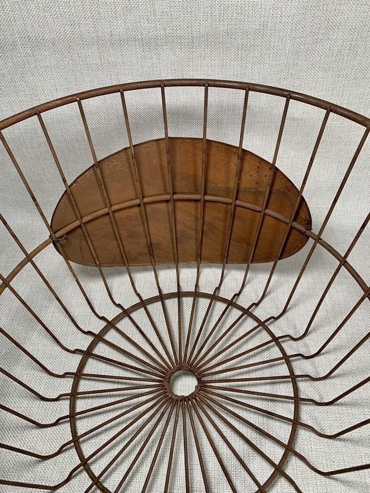 Large Round Primitive Rustic Egg Harvest Gathering Wire Basket With Bail Handle