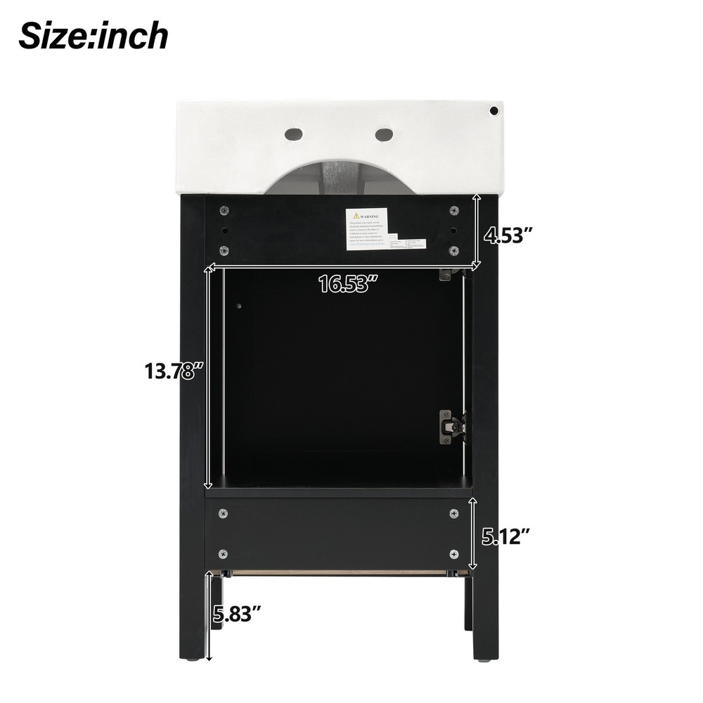 Black Modern Bathroom Vanity with Ceramic Sink, Solid Wood Frame，Storage Drawer