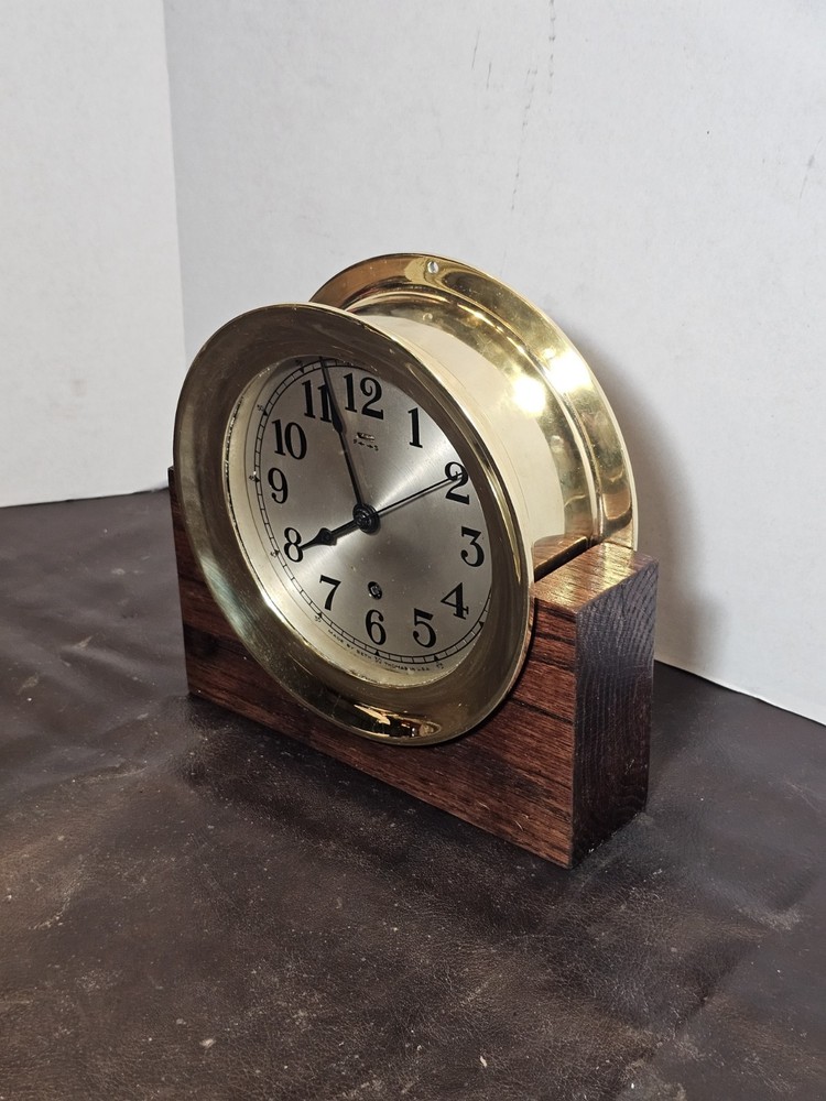 Vintage Seth Thomas Brass Ship's Clock with Stand, Working