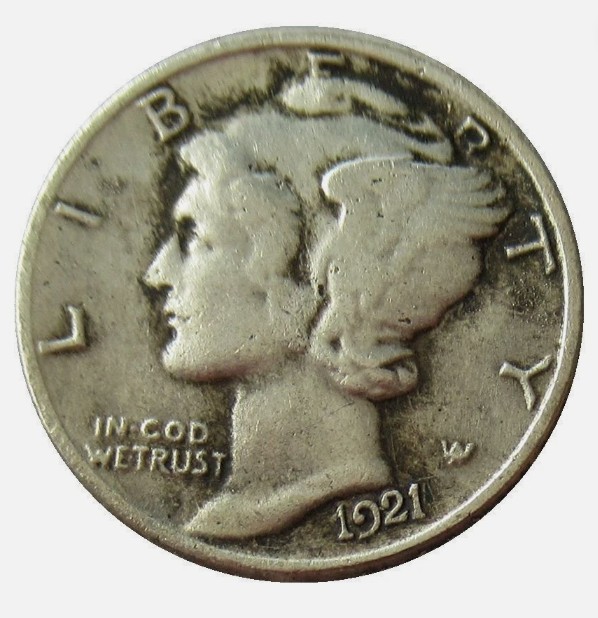 3PC 1921-D Mercury Dime Low production in the first year As shown in the figure