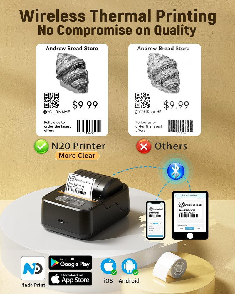 Label Maker Machine with Tape, Bluetooth Thermal Label Printer for Small Busines