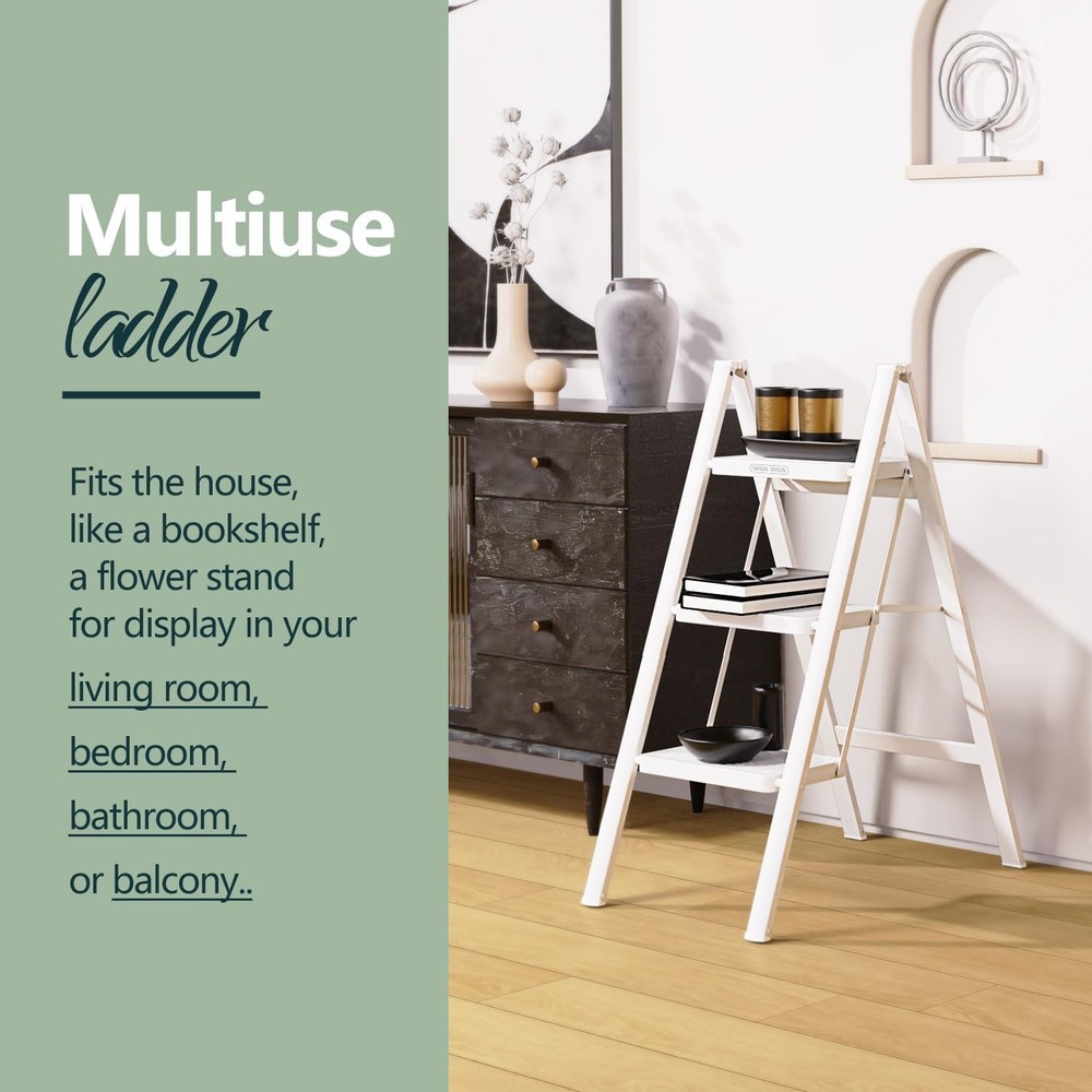 3 Step Ladder, Folding Step Stool with Wide Pedals, Compact Stepping Stool fo...