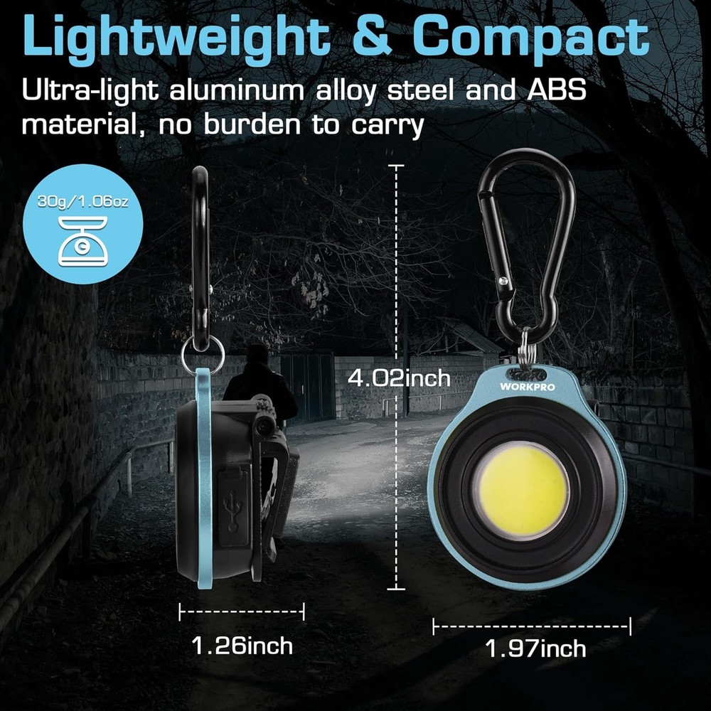 WORKPRO COB Keychain Light Rechargeable Magnetic Mini Flashlight with Hat Clip