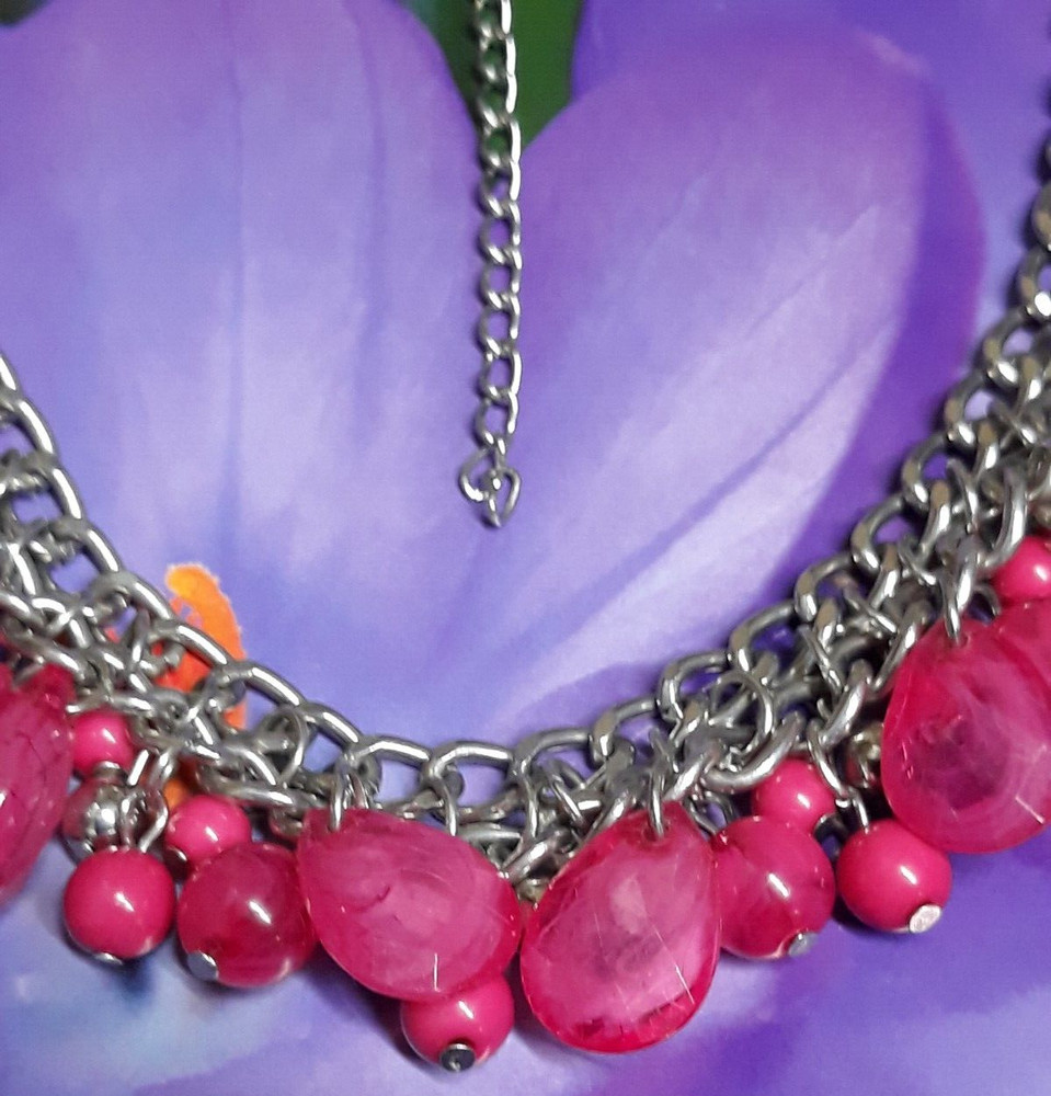 Fuchsia Artisan Lucite Dangle Multi Bead Necklace