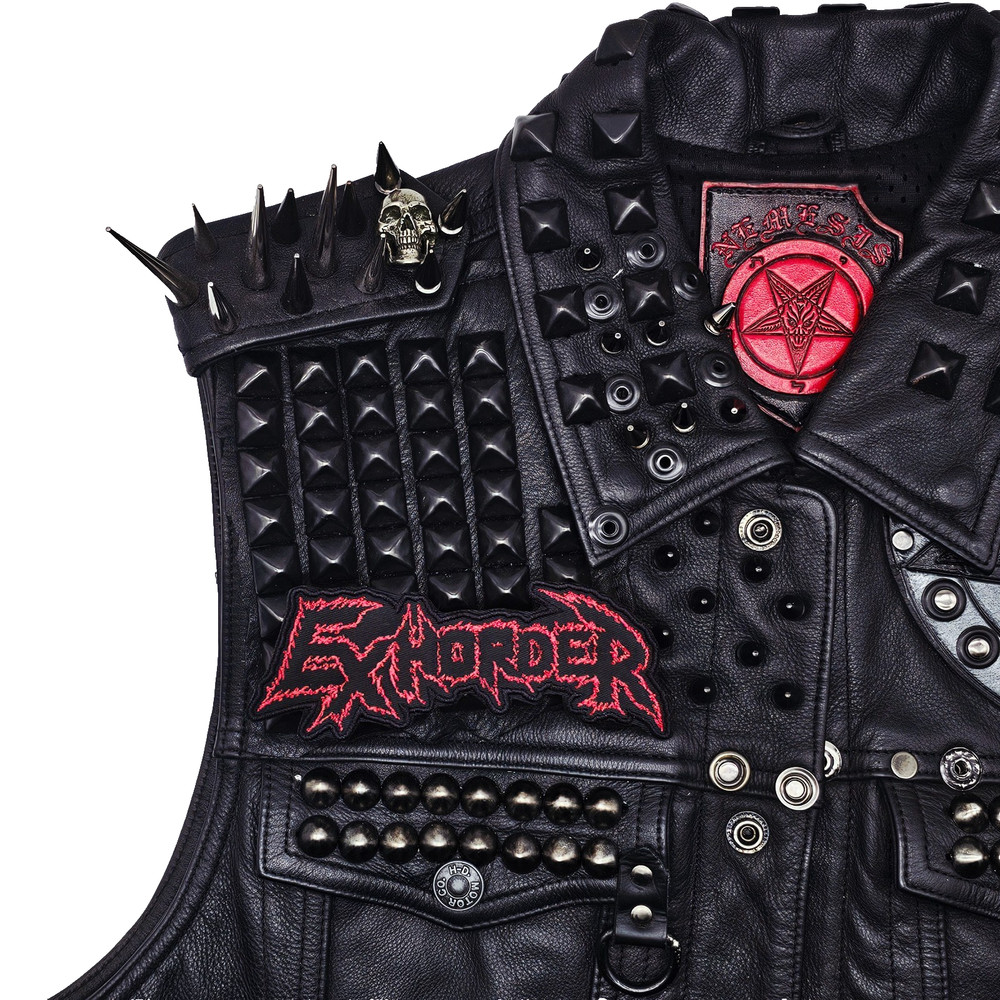 EXHORDER RED LOGO 2 (shaped border) EMBROIDERED PATCH