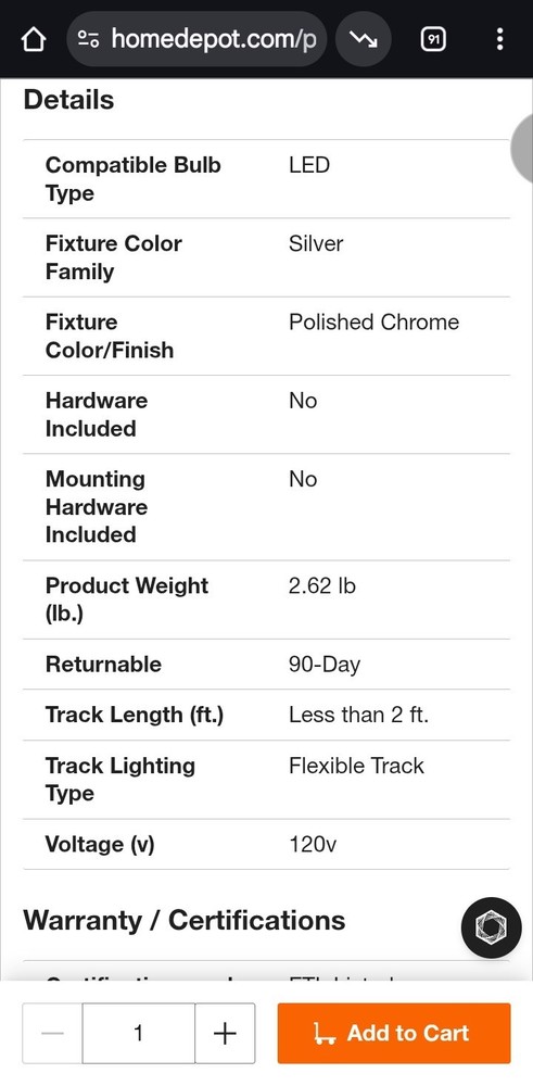 afx Gage 3 Light Led Fixed Rail light fixture Chrome