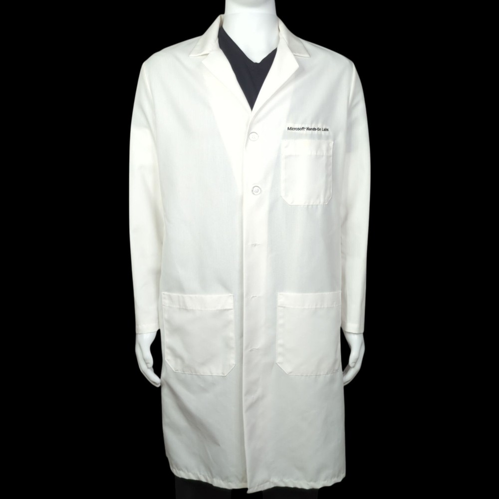Red Kap "Microsoft Hands-On Lab" White Lab Coat, Men's 48 Regular
