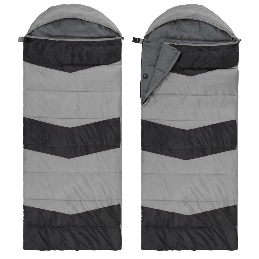 Gray Rectangular Heated Sleeping Bag Waterproof Compact Envelope for Backpacking