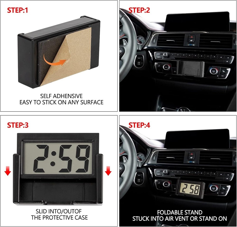 Compact Battery-Operated Digital Dashboard Clock with Stopwatch Function – Black