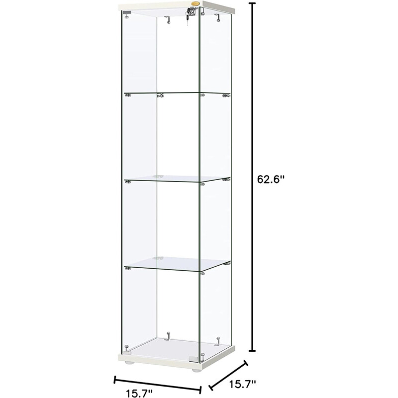 3/4-Shelf Glass Display Cabinet Glass Curio Cabinet Trophy Case Bookshelf & Lock