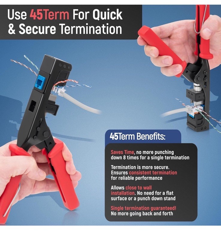 Everest 45Term - 45° Angled Speed Termination Keystone Tool - Time Saver