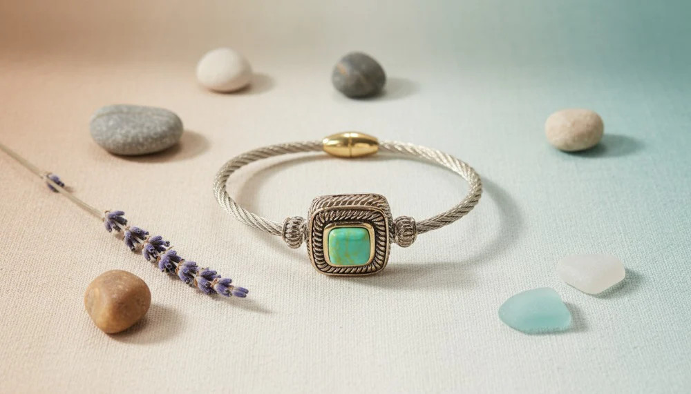 Silver Bracelet with Turquoise Square Stone