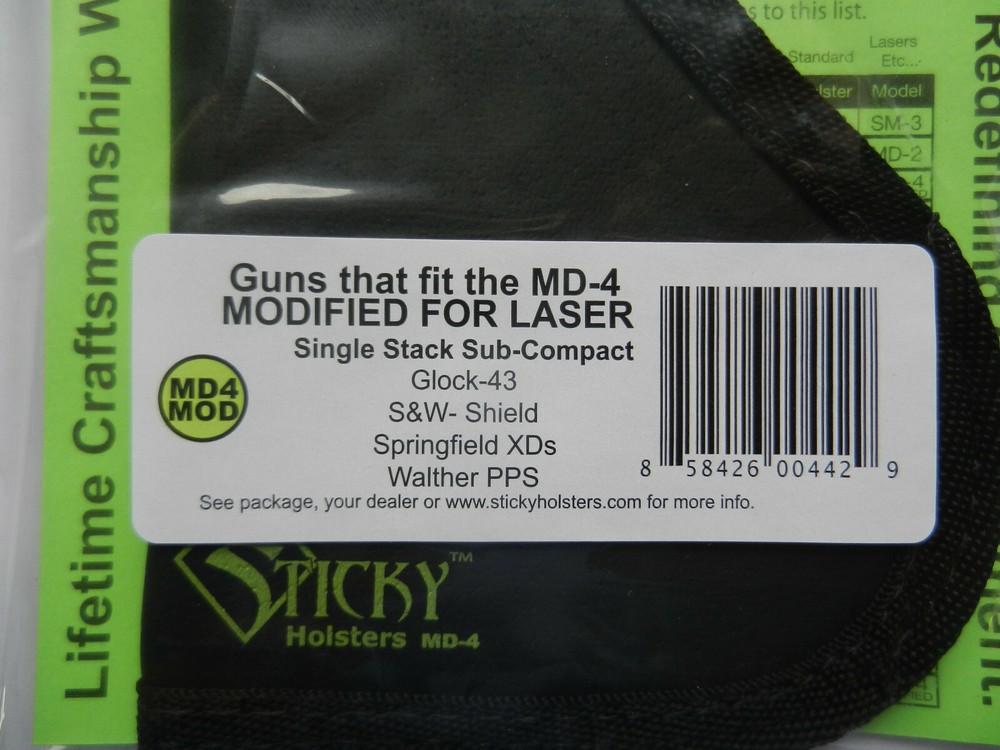 Sticky Holsters; Single Stack Sub Compacts, Modified for Lasers; Ambi; MD-4-MOD