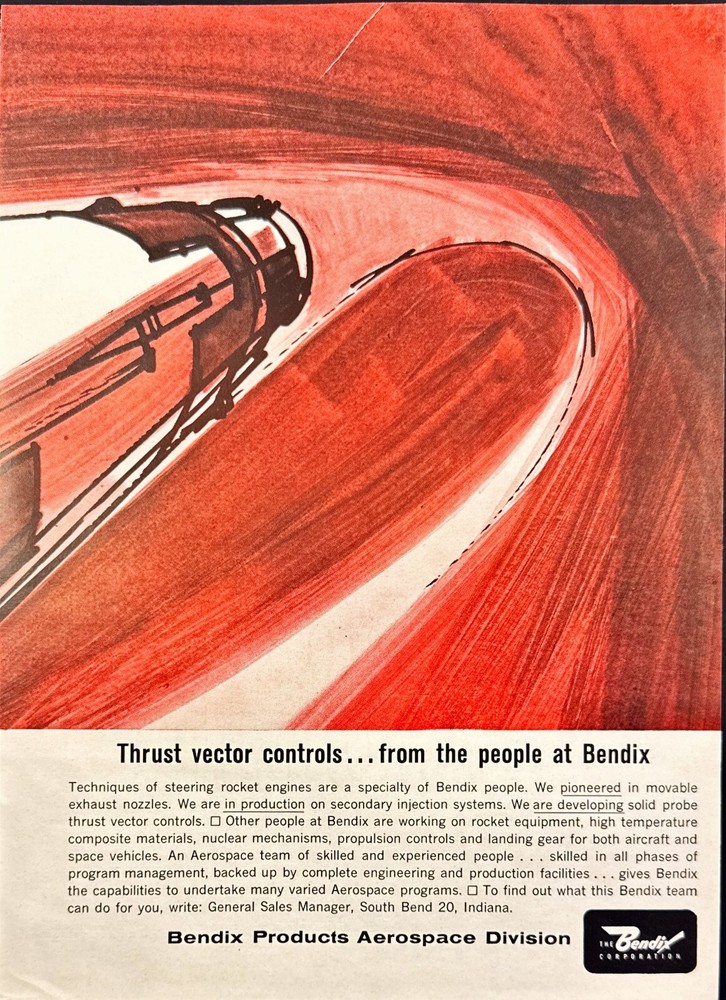 Bendix Aerospace Div Thrust Vector Controls Rocket Equipment Vtg Print Ad 1963