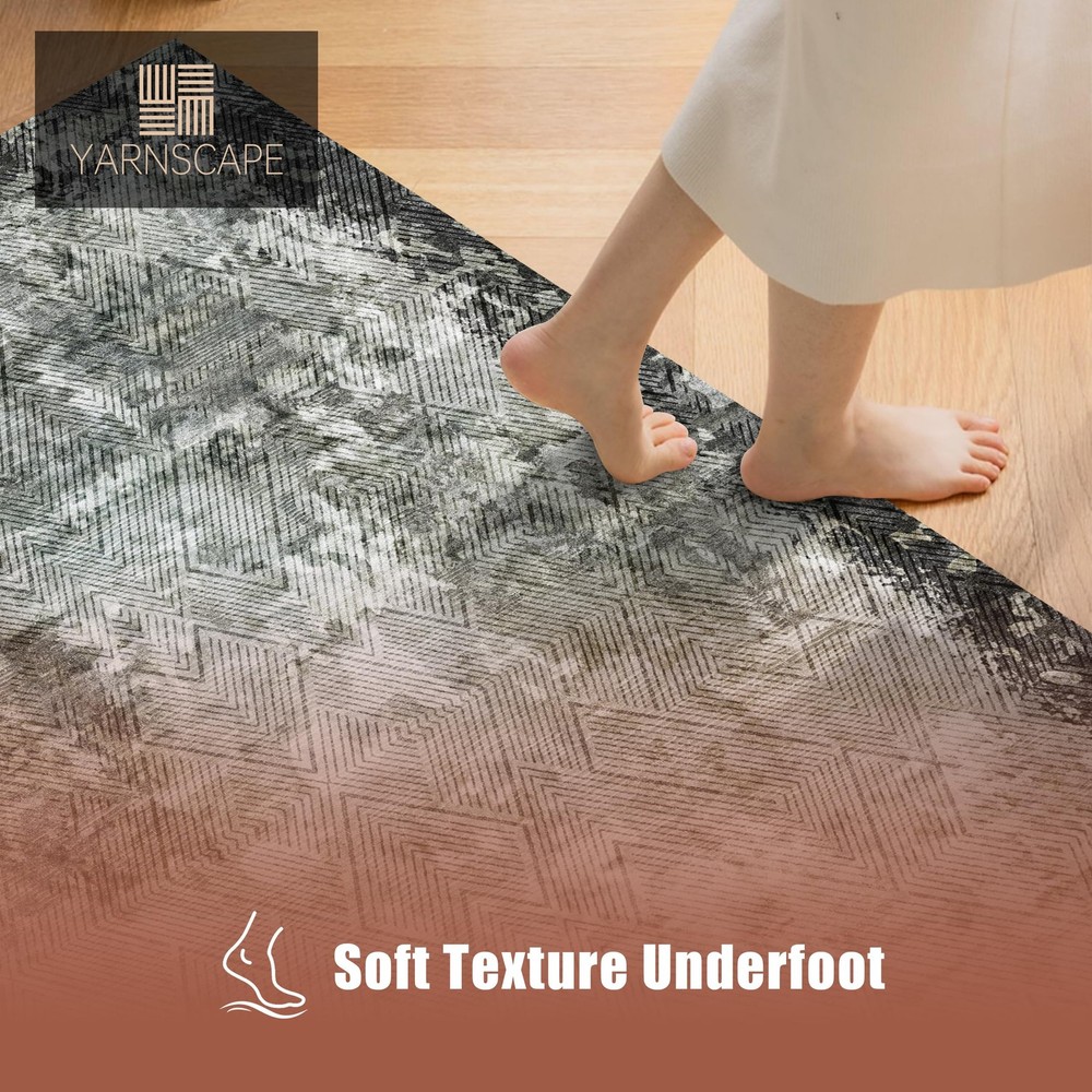 YARNSCAPE 4' x 6' Washable Area Rug - x (Rectangular), Texture-blackish