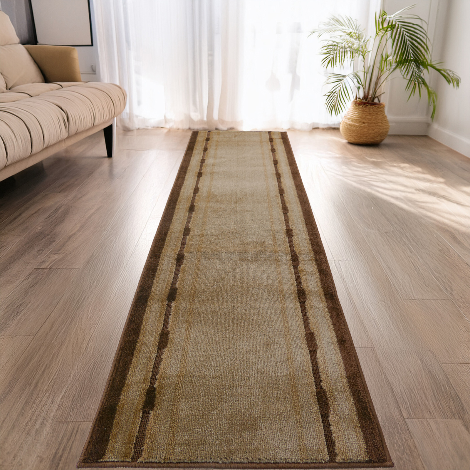 Custom Size Anti-Slip Machine Washable Soft Pile Geometric Dot Beige Runner Rug