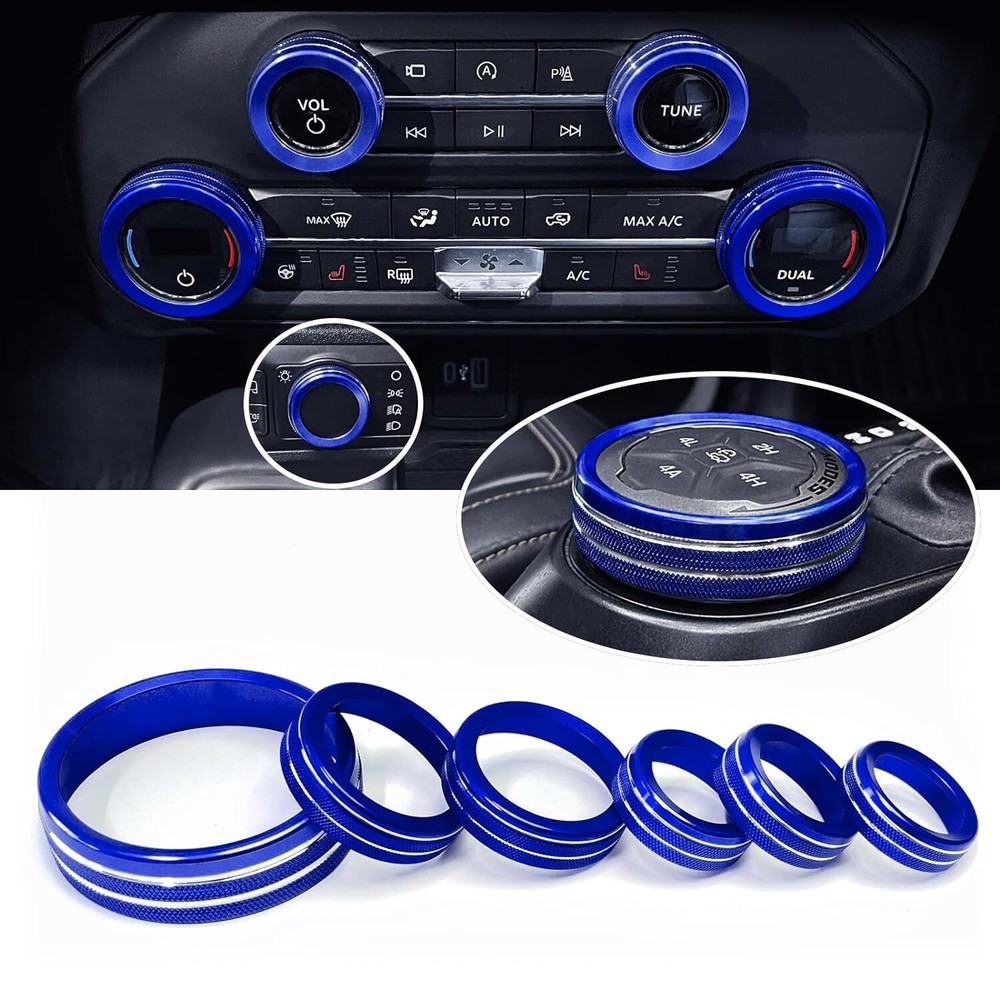 6x Knob Covers for Bronco 21+, Bronco Knob Covers Interior Accessories - Blue