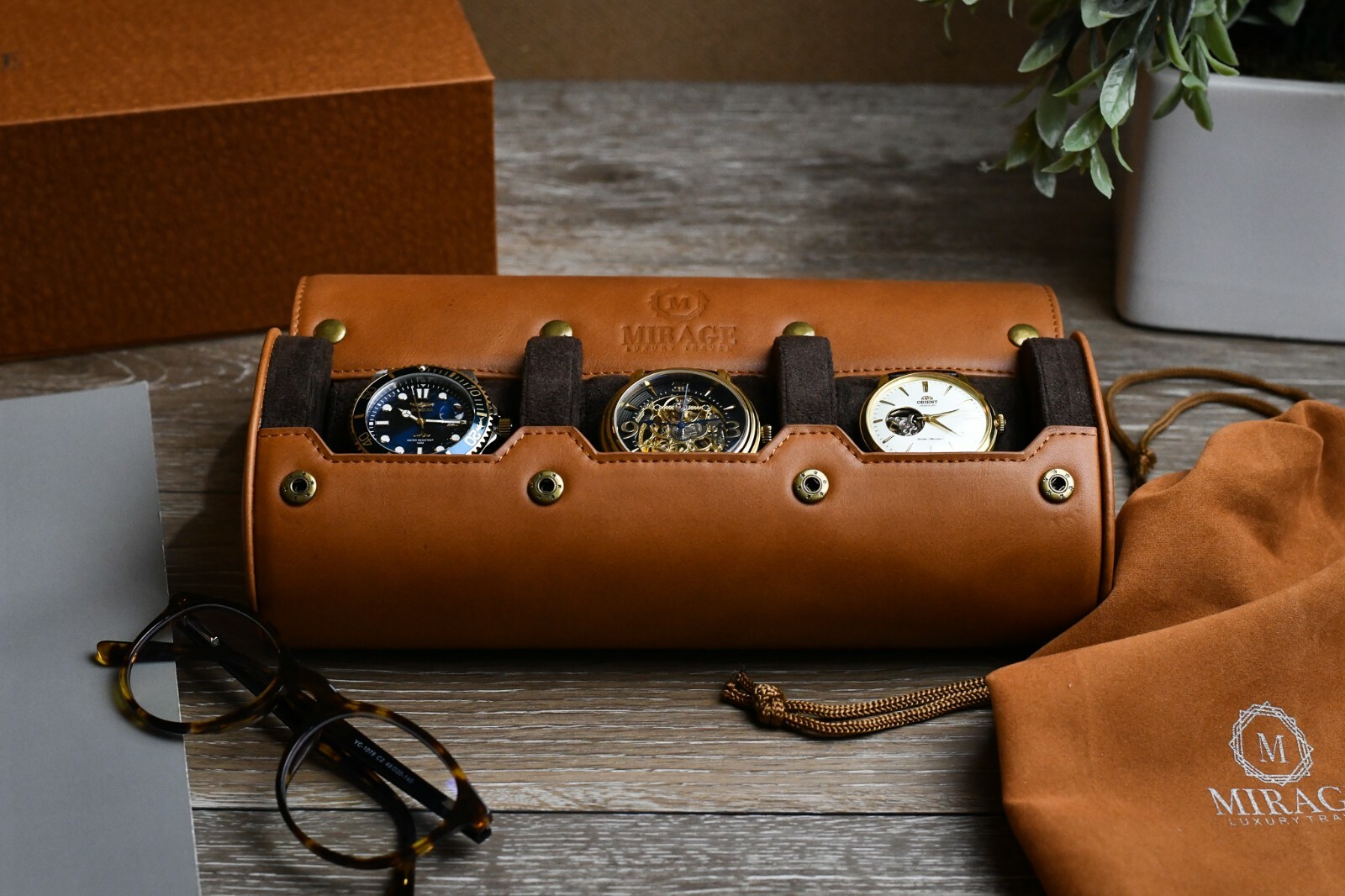 Leather Watch Travel Case for Men - Watch Rolls Full Grain Genuine Leather