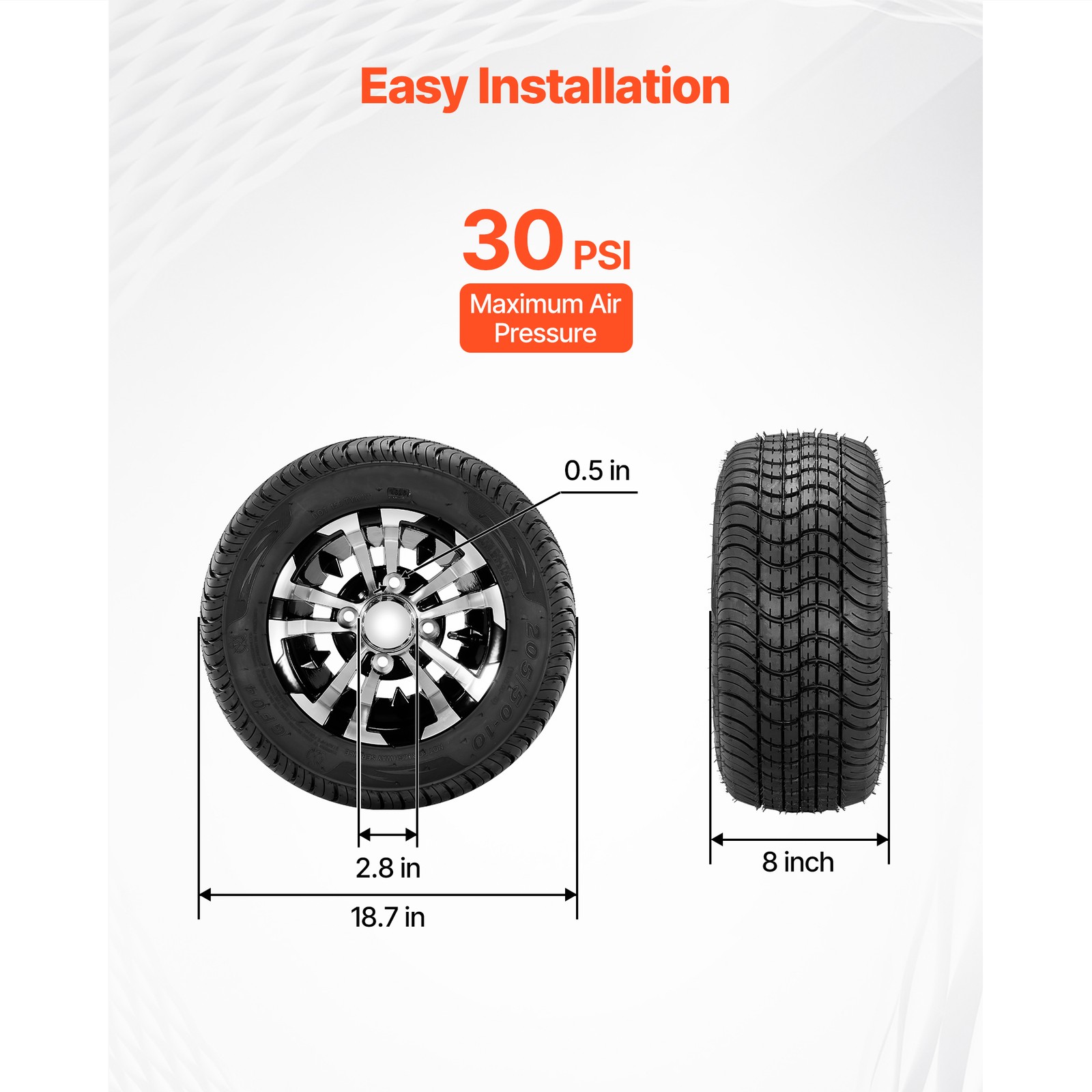 Uimoso Golf Cart Wheels & Tires Set of 4 10" 205/50-10 Compatible with Club Car