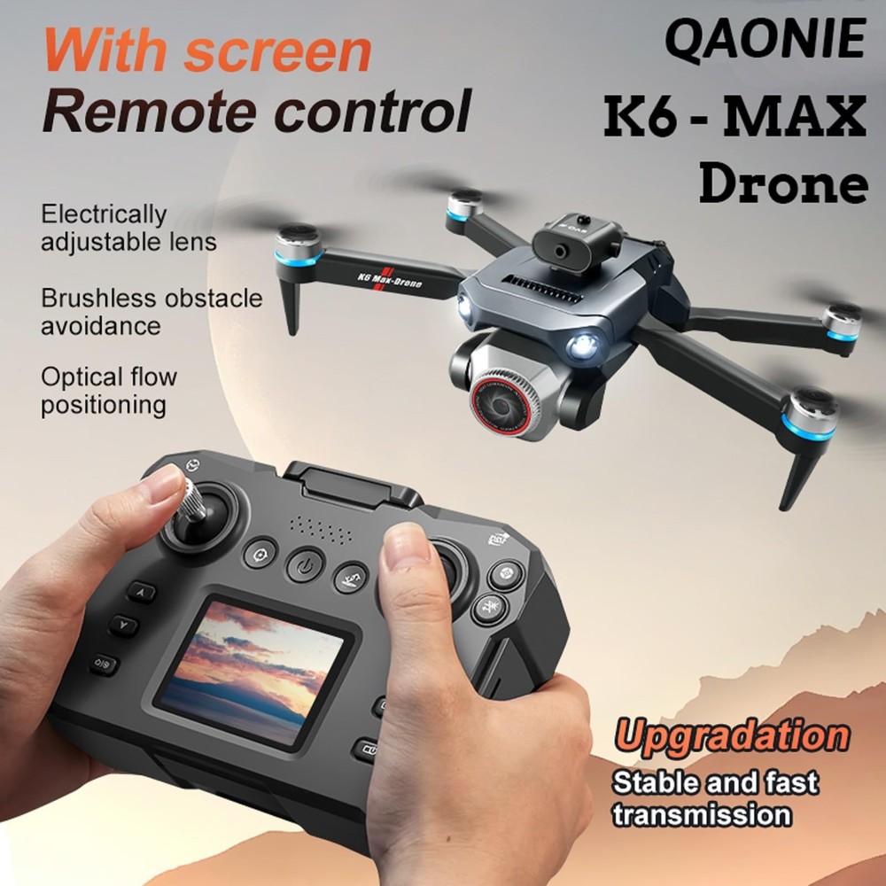 K6 Max Drone with Screen Controller SD card, Small, 3 batteries - Black