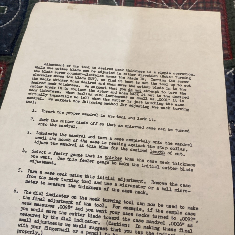 Sinclair Instructions For Indicator Fitted Neck Turning Tool Paper Only
