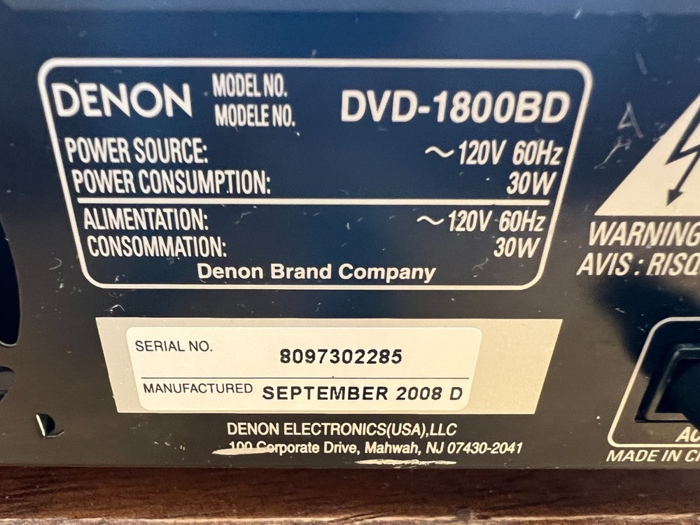 Denon DVD-1800BD CD/DVD/BluRay Player