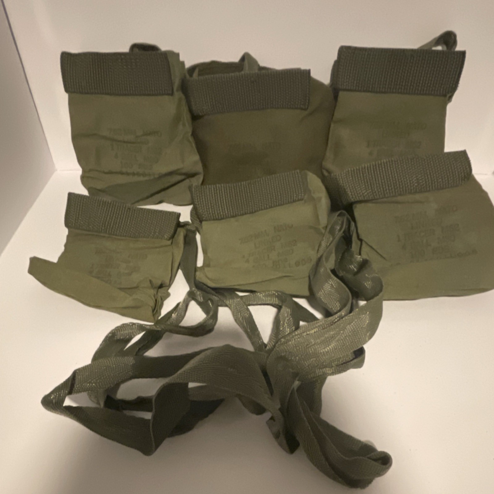 Lot of 6 USGI 7.62mm NATO 100rd Ammo Pouches w/ Straps – M60 M240 Canvas Bag