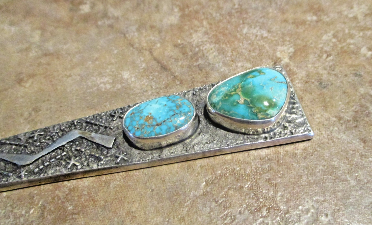 7" TOP SHELF !!! Vintage Navajo Sterling Turquoise Sandcast LETTER OPENER