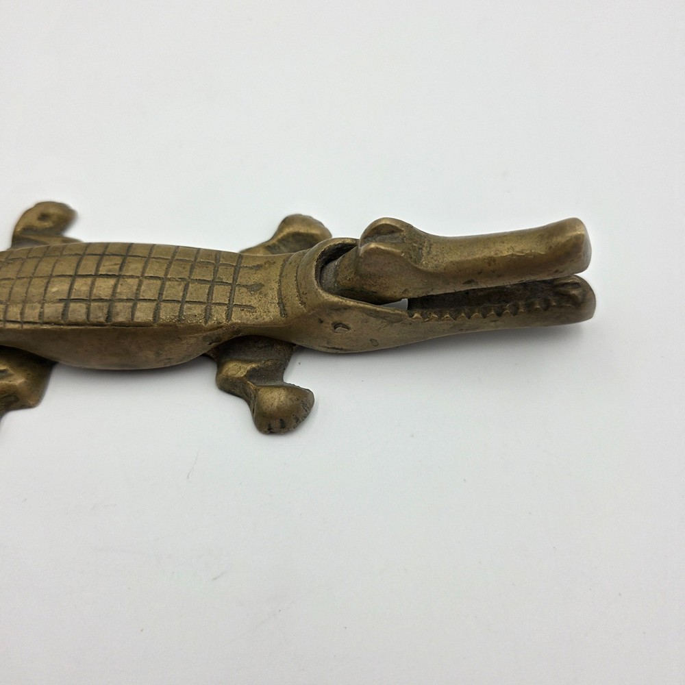 Vintage Solid Brass Alligator Crocodile Nutcracker MCM Figurine 10"