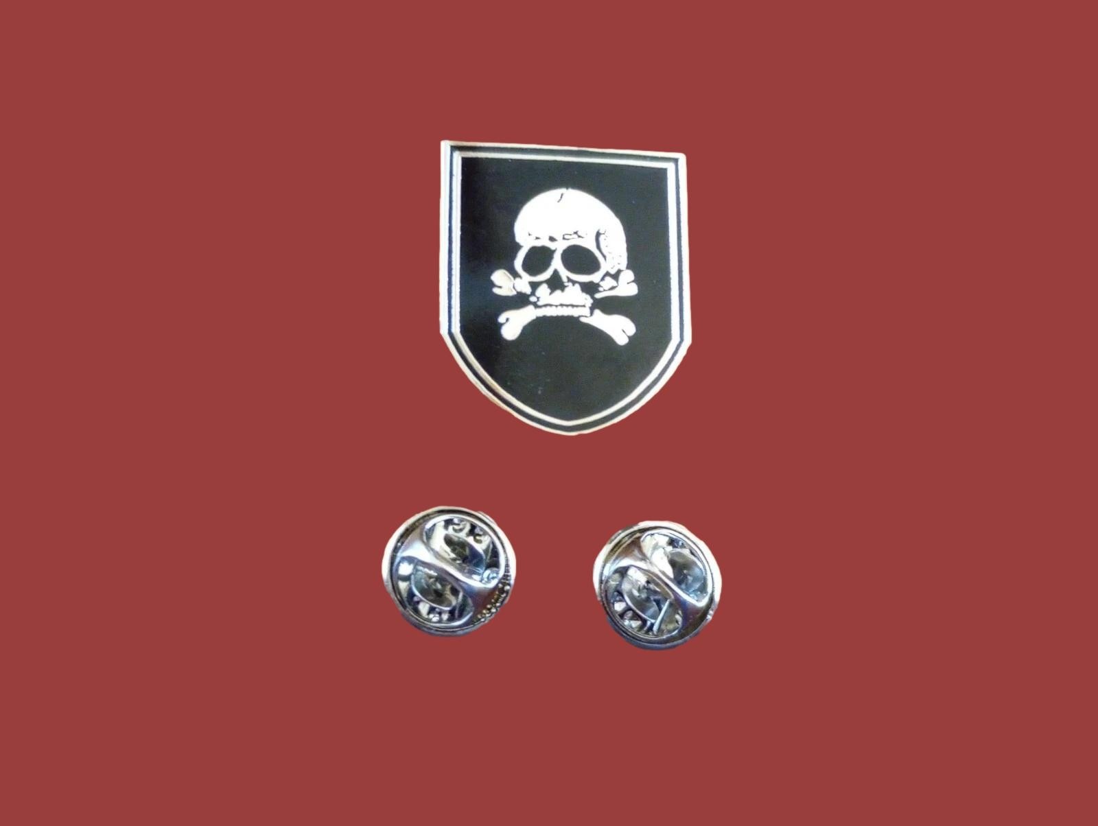 SKULL AND BONES HAT PIN LAPEL DOUBLE POST PIN NEW IN BAGS