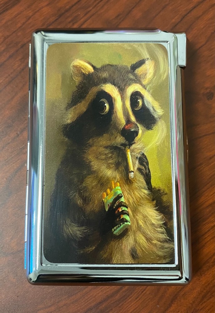 Smoking Racoon Cigarette Case with lighter ID Holder Wallet
